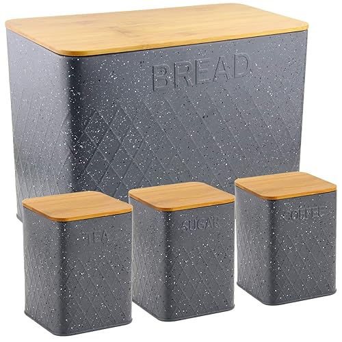 Tea Coffee Sugar Bread Bin Set in Grey Diamond Mesh Design