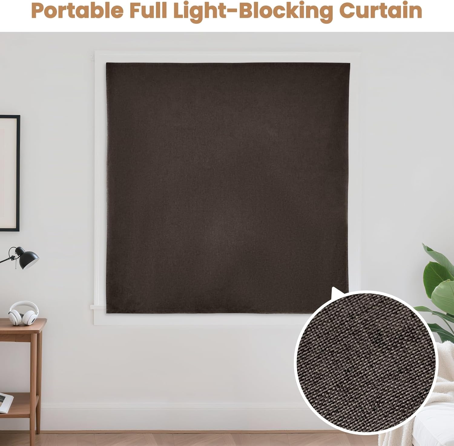 JILROIN Self Adhesive Curtains,100% Blackout Window Cover,No Drilling,Easy to Install,Provides Privacy Protection for Bedrooms (Dark Coffee - W52 × L60 in)