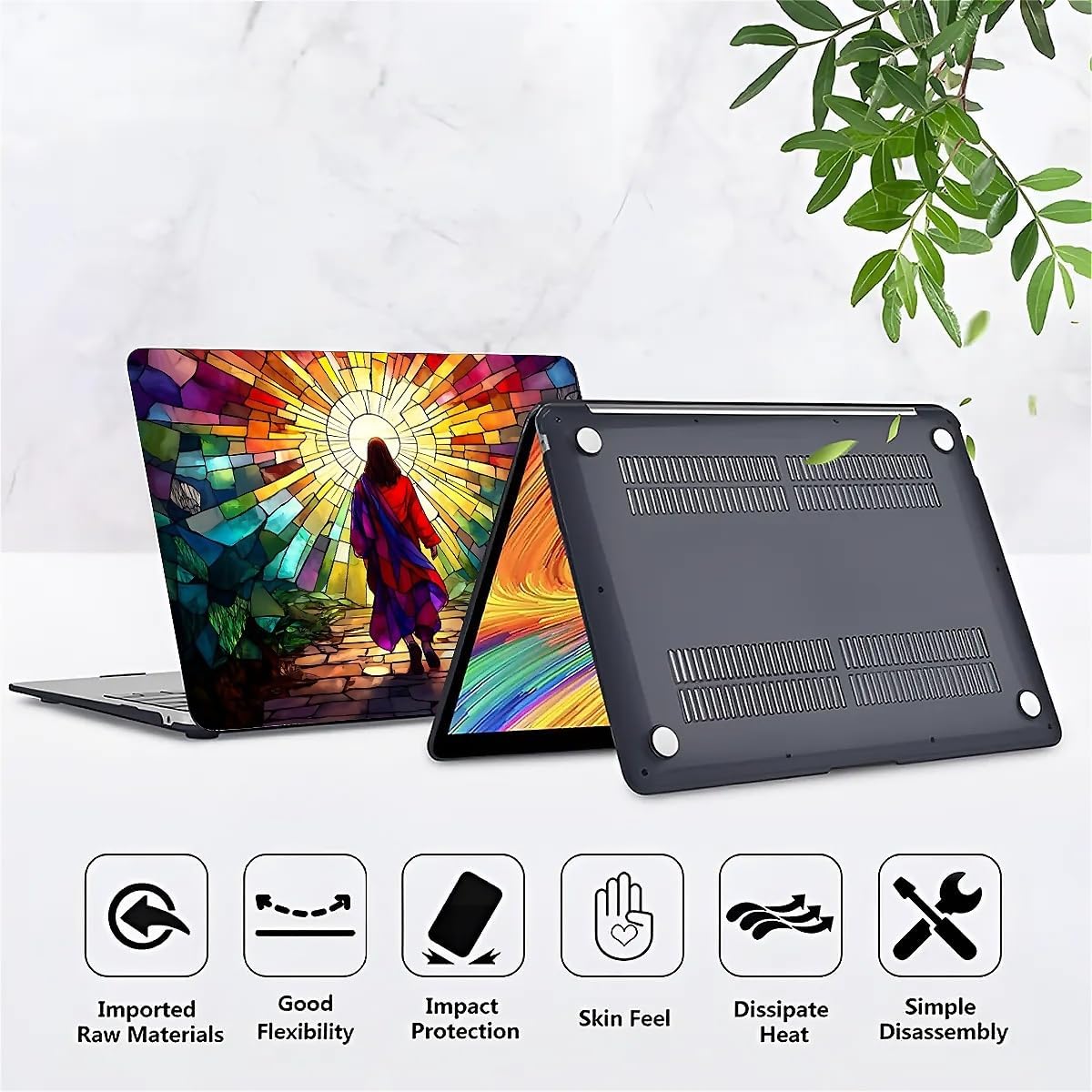 for MacBook Pro 13 Inch Case,Black Case 2017/2019/2020/2021 Version A1706/A1708/A1989/A2159/A2289/A2251/A2338 Plastic Hard Shell Computer Case Colorful Stained Glass Jesus Walking Pattern