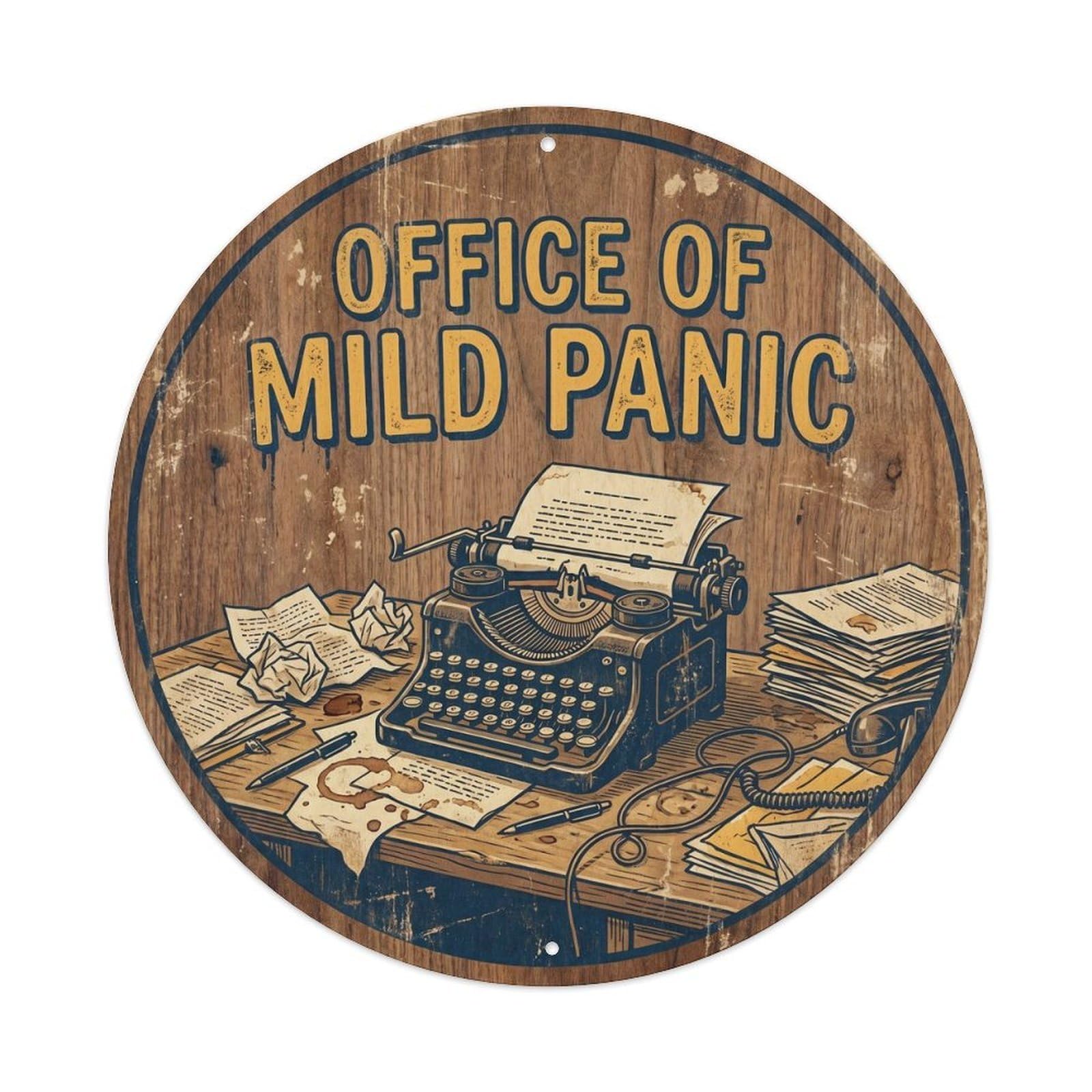 Olhnbad Style Office Mild Panic Typewriter Desk Wood Quote Metal Tin Sign