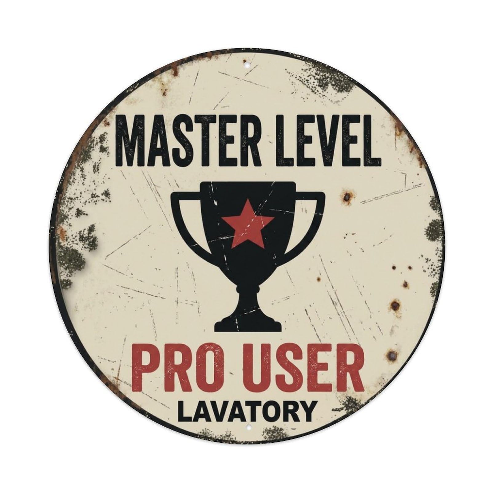 Metal Tin Sign Master Level Pro User Lavatory Warning Sign