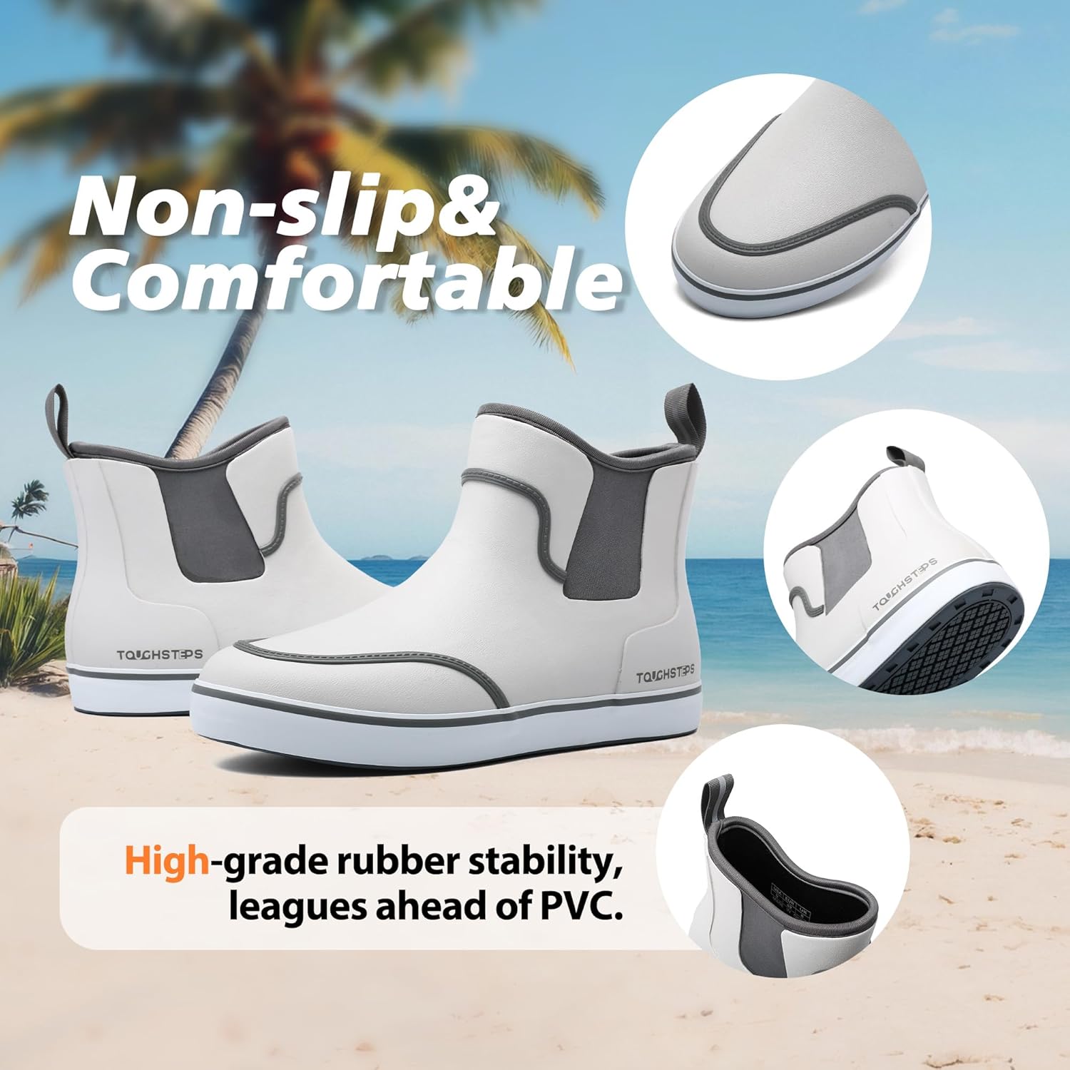 Men's Deck Boots for Fishing Waterproof ankle Rain Boots Non-Slip Neoprene Rubber water shoes for Boating Gardening Sailing Daily - Image 3