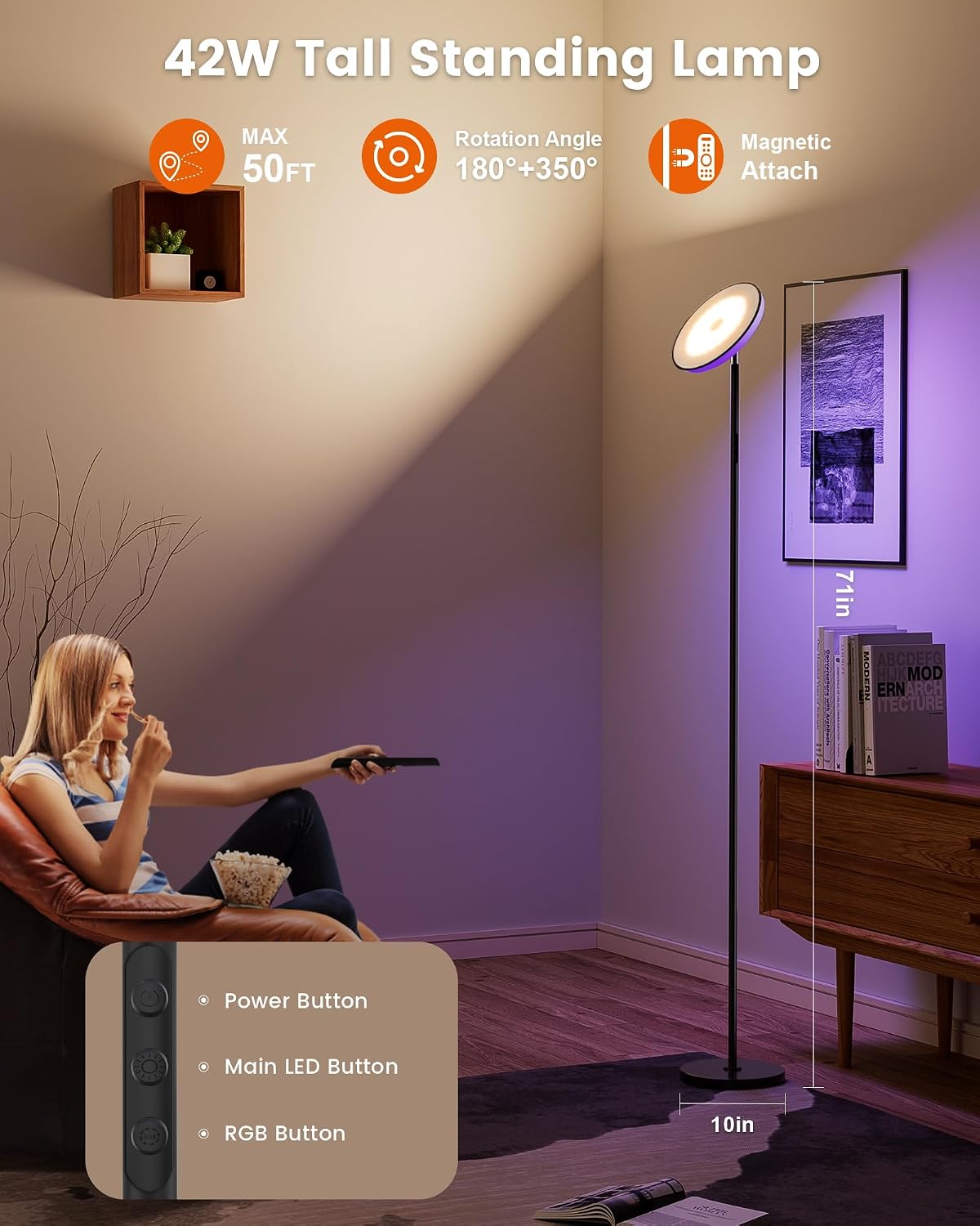 42W Bright Floor Lamp,3700LM LED Torchiere Floor Lamps and A19 LED Light Bulb,9W E26 Light Bulbs(60 Watt/80 Watt Equivalent),