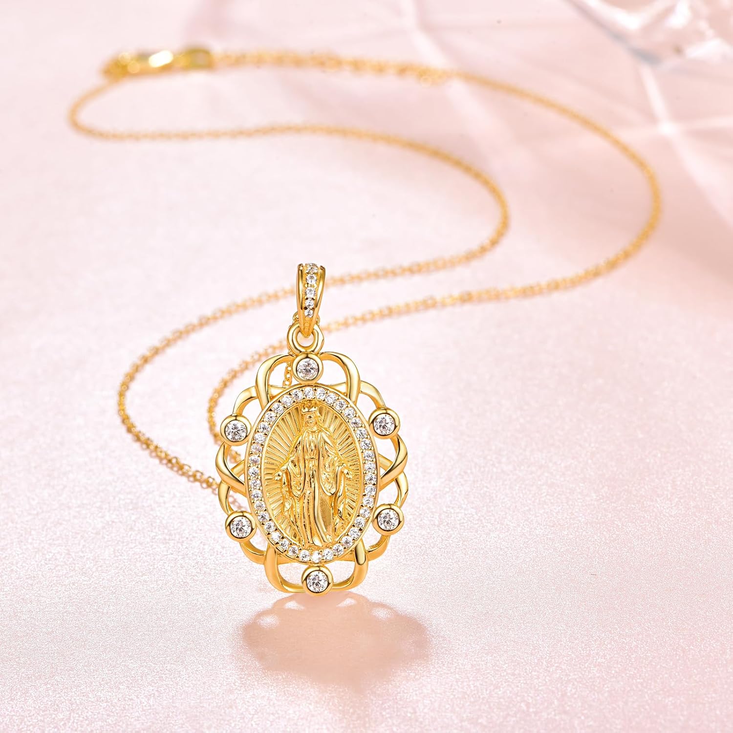 AENEAS Virgin Mary Necklace for Women Sterling Silver Virgen de Guadalupe Pendant Necklace Medalla de la Virgen Milagrosa Miraculous Medal Gift Jewelry for Her Mom Wife Birthday Christmas - Image 5