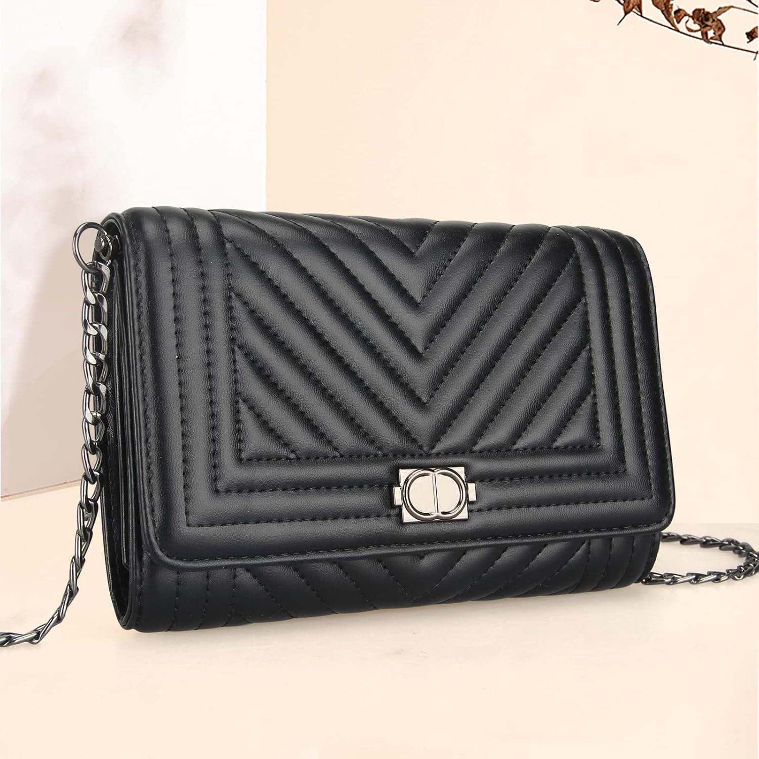 Small Leather Crossbody Bag for Women Black Quilted Purse Cross Body Phone Clutch Bag Chain Crossbody Purse Flap Bag - Image 2