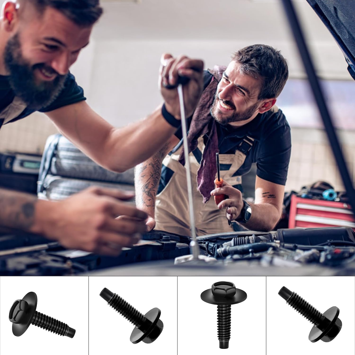【Upgraded】 50 Pcs M6-1.0×25mm Hex Head SEMS Body Bolts w/Dog Point for GM Ford Chrysler – Black M6x1.0 Body Bolts for Car Dealers, Car Fastener Kit for Bumpers,Fenders, Splash Shield