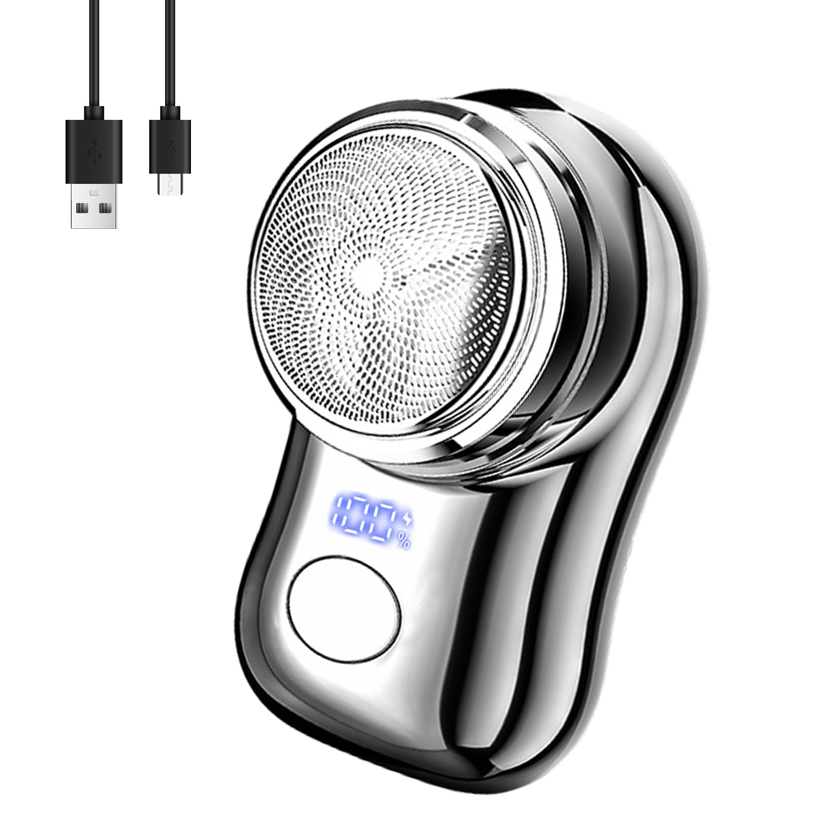 Maquinilla de Afeitar Eléctrica para Hombres, Pantalla LED Mini Práctica Afeitadora Eléctrica Recargable, Afeitadora Eléctrica Portátil, Pocket Electric Shave para el Hogar Coche Viajes (Plata)