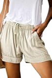 Womens Drawstring Shorts Summer Elastic Waist Casual Lightweight with Pockets