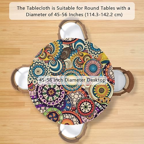 Vista 202 de Pardick Mantel redondo ajustable con diseño de flores de arte en acuarela con mantel elástico, mantel elástico redondo, impermeable, lavable, se