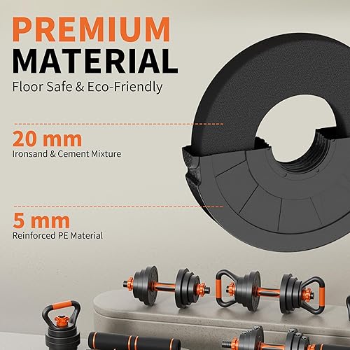 Miniatura 5 de VTORY Juego de mancuernas ajustables, peso libre de 2030507090 libras, juego de 2, 4 en 1 para pesas rusas con soporte de flexión, agarre de