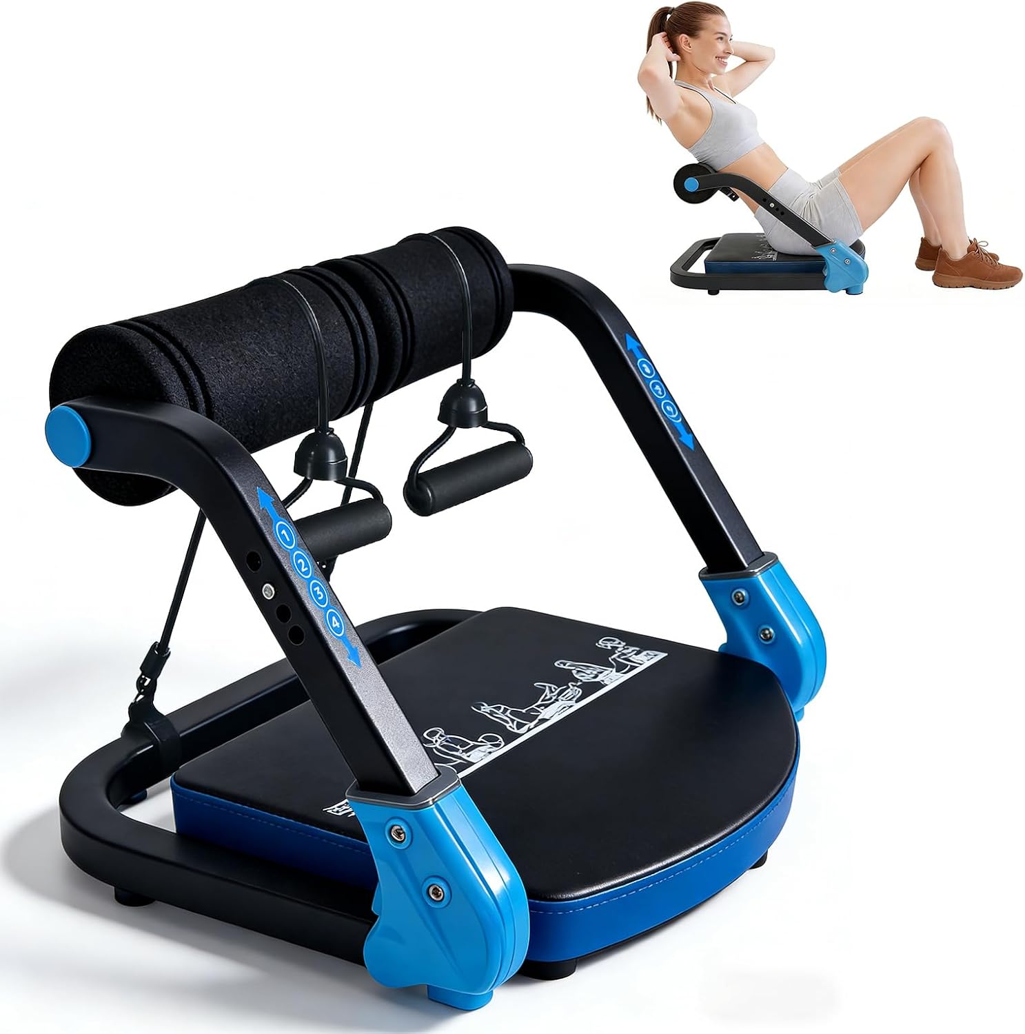 Ab Machine, Sit Up Exercise Equipment With 3 Adjustable Resistance, Fitness Equipment For All Ages, Ab Trainer, Foldable Ab Crunch Machine for Home Gym