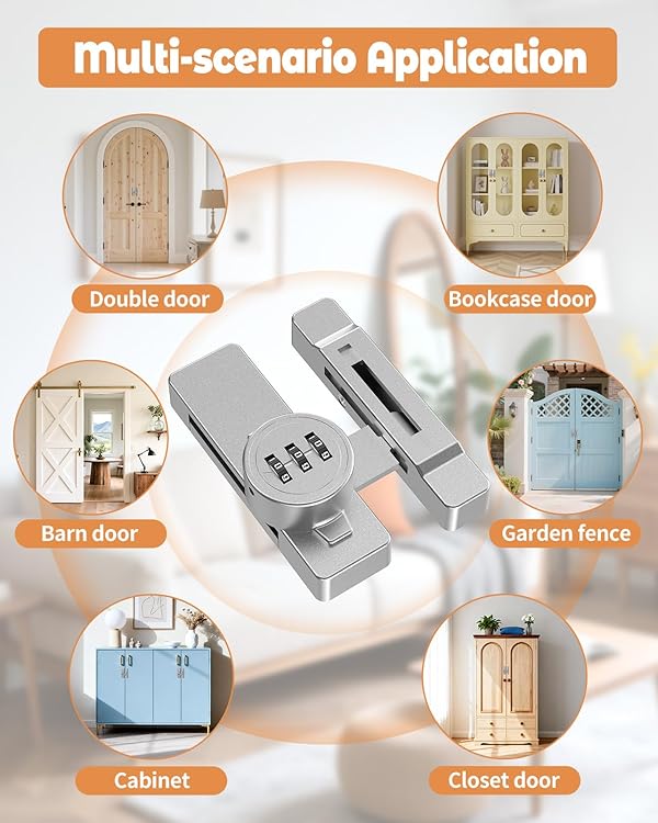 MeBantoo 90/180 Degree Barn Door Lock - Keyless 3 Digit Combination Security Latch, Zinc Alloy Mechanical Password Lock for Closet, File Cabinet, Sliding Door, Bedroom (2, Silver) by MeBantoo - Image 7