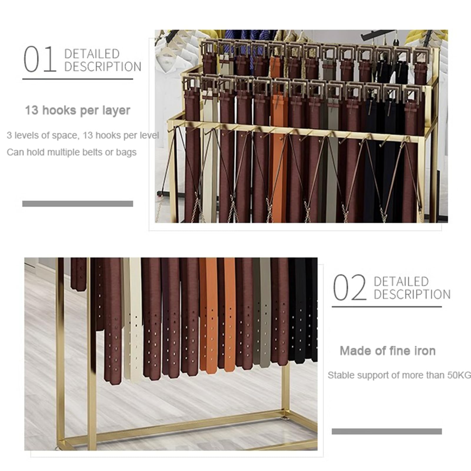 Bodenstehender Gürtelaufhänger mit beweglichem Krawattenhalter, platzsparendes Regal für Schal und Geldbörse, ideal für den Einzelhandel, Schwarz (100 x 40 x 150 cm) – perfekt für die Aufbewahrung von