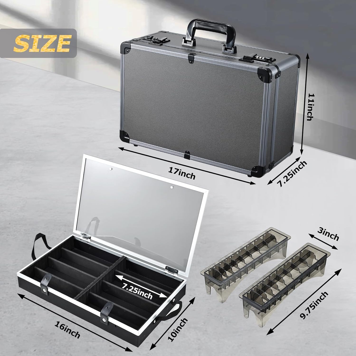 Professional Barber Case - Portable Barber Tool Case Hair Clipper Organizer with Combo Locks, Detachable Trays for Clippers, Shears, Razors, Trimmers - Secure Storage for Barbershop or Travel