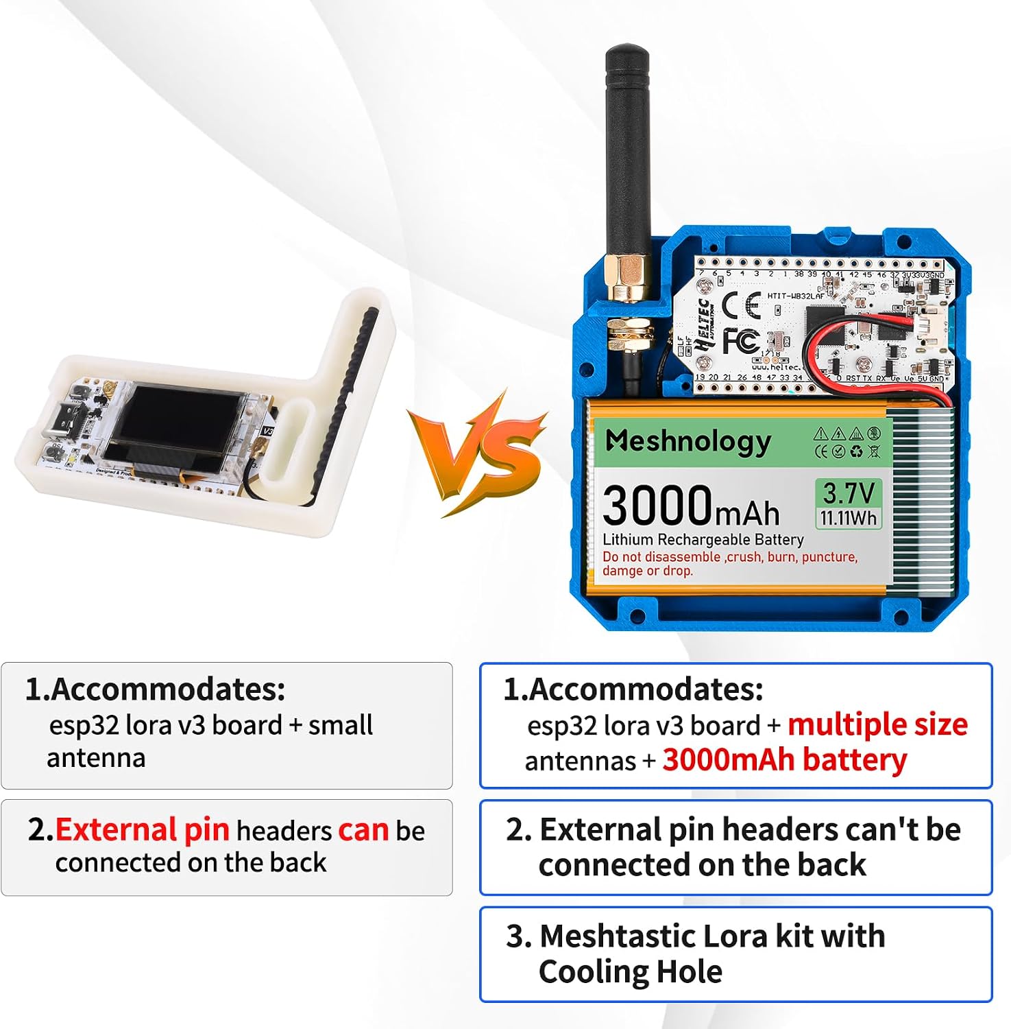 1Pack ESP32 LoRa V3 Development Board + 3.7V 3000mAh Battery + Custom Case Set - with 915MHz Meshtastic Antenna and SMA Antenna Surport WiFi Bluetooth LoRa V3 Devices for Arduino LoRawan IOT(N33,Blue)