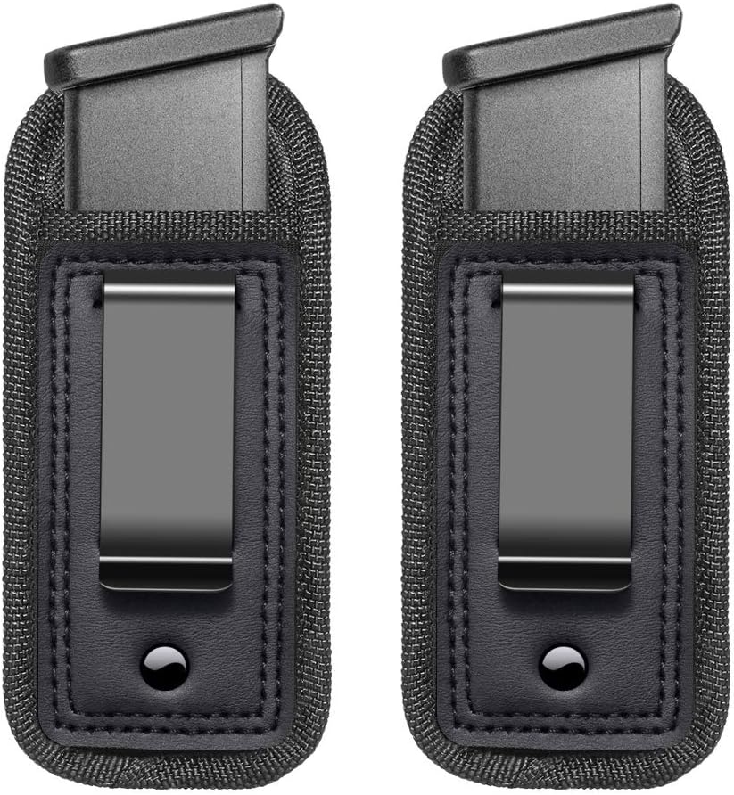 2-Pack Universal IWB Magazine Holster Concealed Carry 9mm .40 .45 | Inside The Waistband Mag Pouch | Mag Holster for Glock 43 17 Sig 1911 S&W M&P | Fits Any 7 10 15 Round Clips for All Pistols