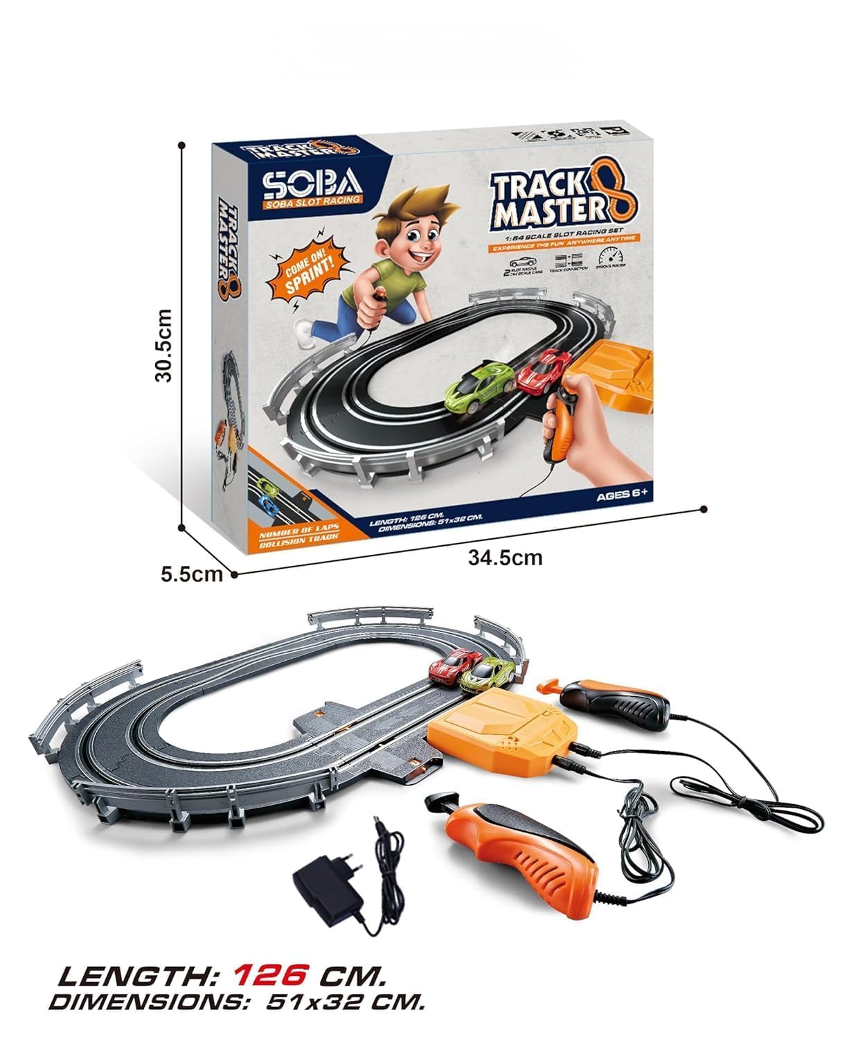High-Speed 1:64 Slot Car Racing Track Set - Dual Lane Electric Race Track with 2 Battery-Operated Cars & Controllers for Kids & Adults 2