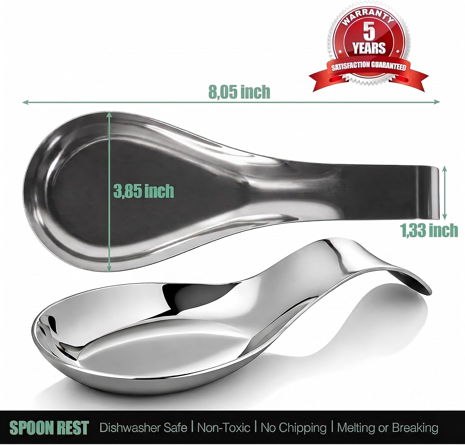Stainless Steel Spoon Rest-Spatula Ladle Holder Stainless Steel Utensil Spoon Rest Holder Brushed Finish Dishwasher Safe Serving Cooking Modern Stylish Silver