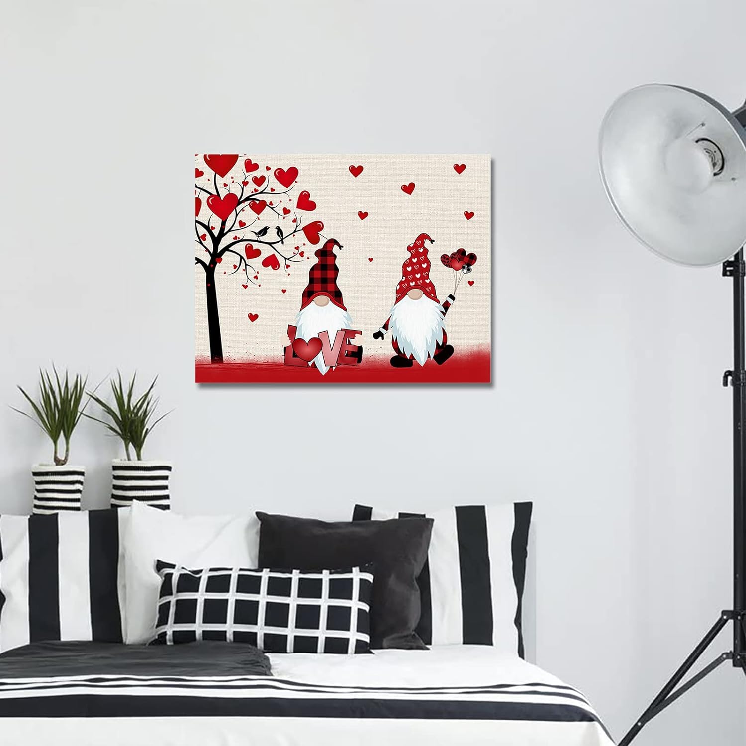 Savannan DIY Paint by Numbers, Happy Valentine's Day Gnome Under Tree Heart Leaves Bird Framed Canvas Acrylic Painting Kit Drawing Paintwork for Adults Kids Beginner, 16'x12', Lovesan7719