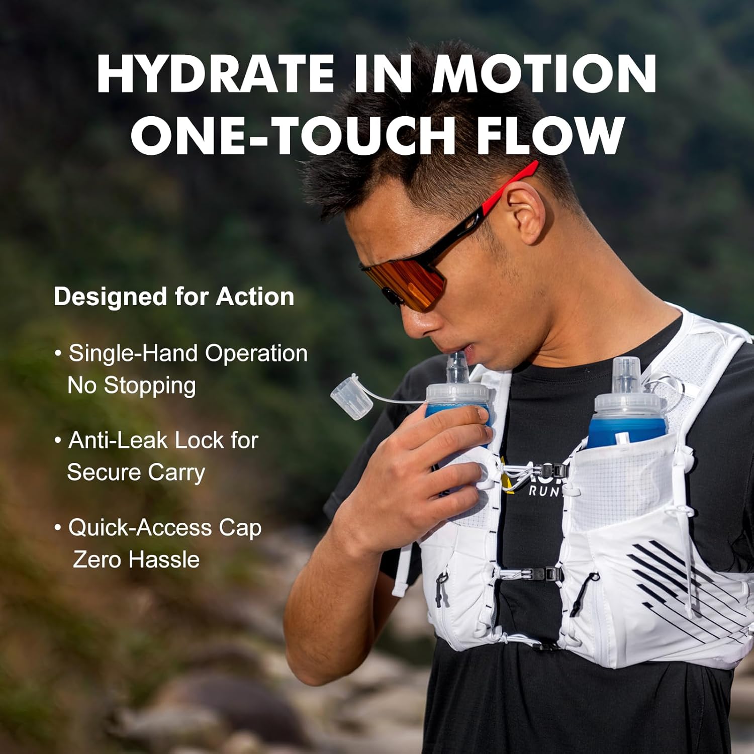 AONIJIE 500ml/2Pcs Soft Flask Collapsible Water Bottle for Running, Wide Mouth for Ice, BPA-Free Flexible Running Water Bottle Fits Hydration Vests, Foldable & Lightweight
