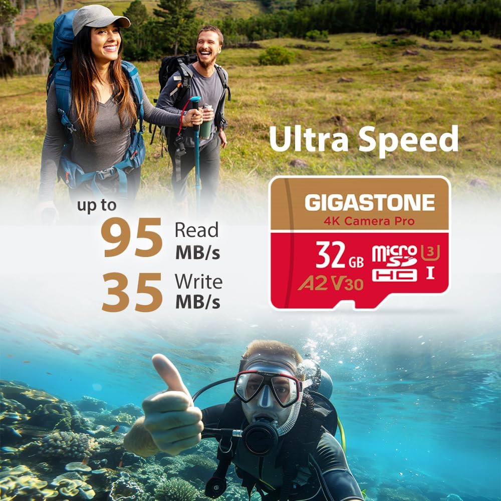 【5-Years Data Recovery】 GIGASTONE 32GB Micro SD Card, 4K Camera Pro, Compatible with GoPro, Wyze, Security Camera, Drone, Dash Cam, R/W up to 95/35MB/s MicroSDHC Memory Card UHS-I U3 A2 V30
