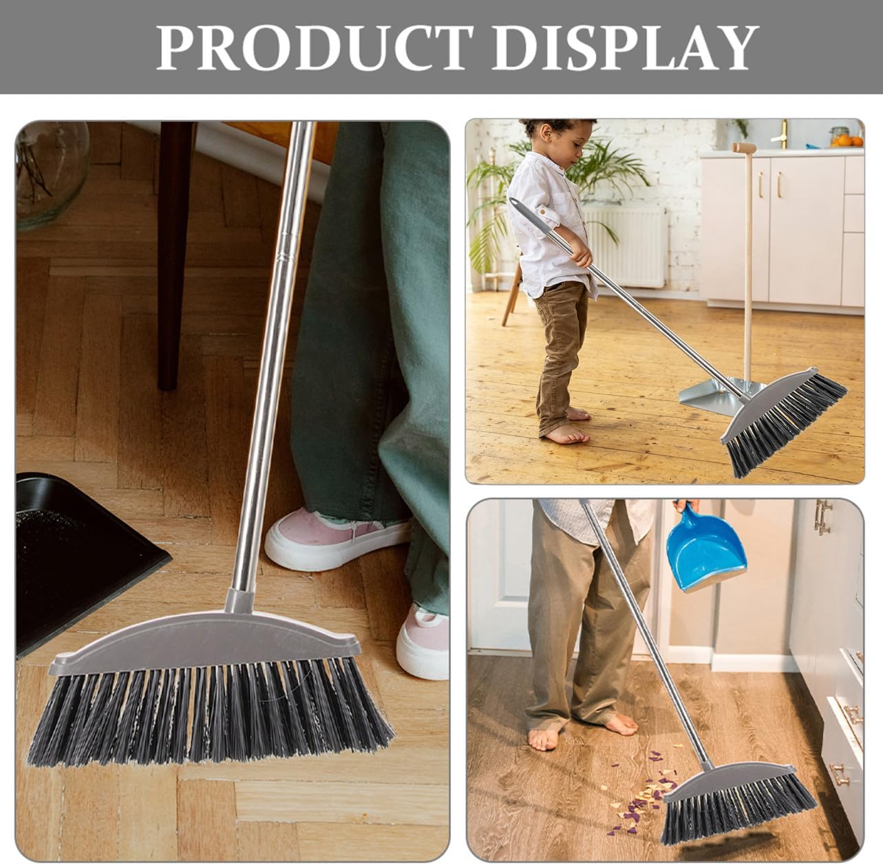 Garneck 2pcs Long Handle Broom with Stainless Steel Rod Ergonomic Design for Easy Sweeping Any Surface for Home and Office Cleaning