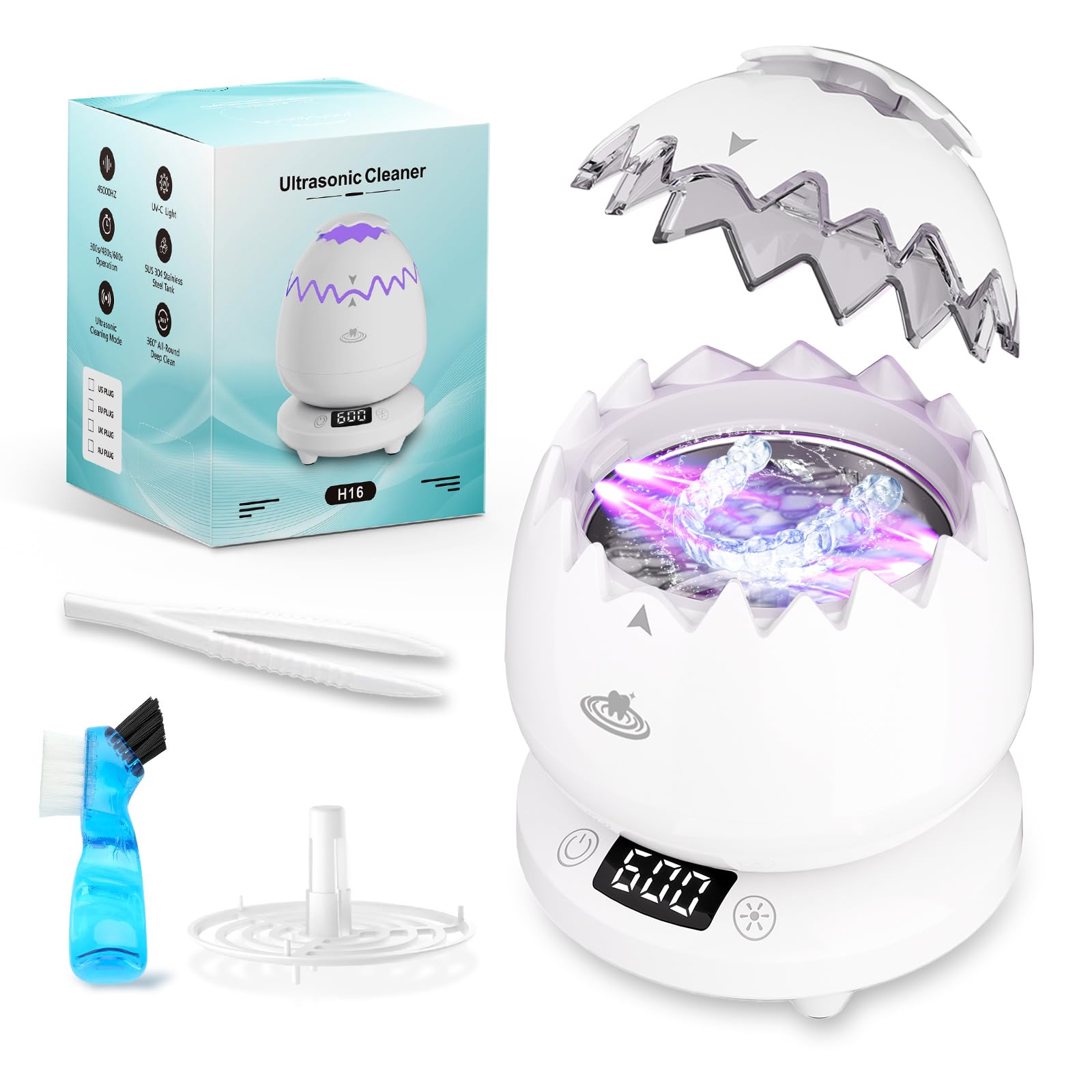 Macchina per la pulizia a ultrasuoni per protesi, capsula di pulizia dentale con timer digitale, 45 kHz/180 ML detergenti per protesi ad ultrasuoni impermeabili per allineatori, paradenti, parentesi
