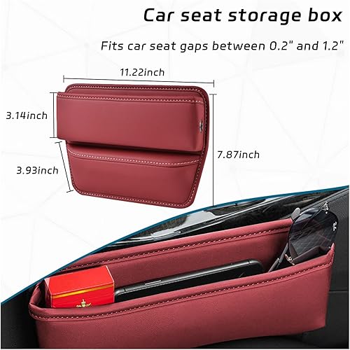 Miniatura 8 de Dickno Organizador de espacio para asiento de automóvil, relleno de cuero para asiento delantero con orificio de carga, caja de almacenamiento de