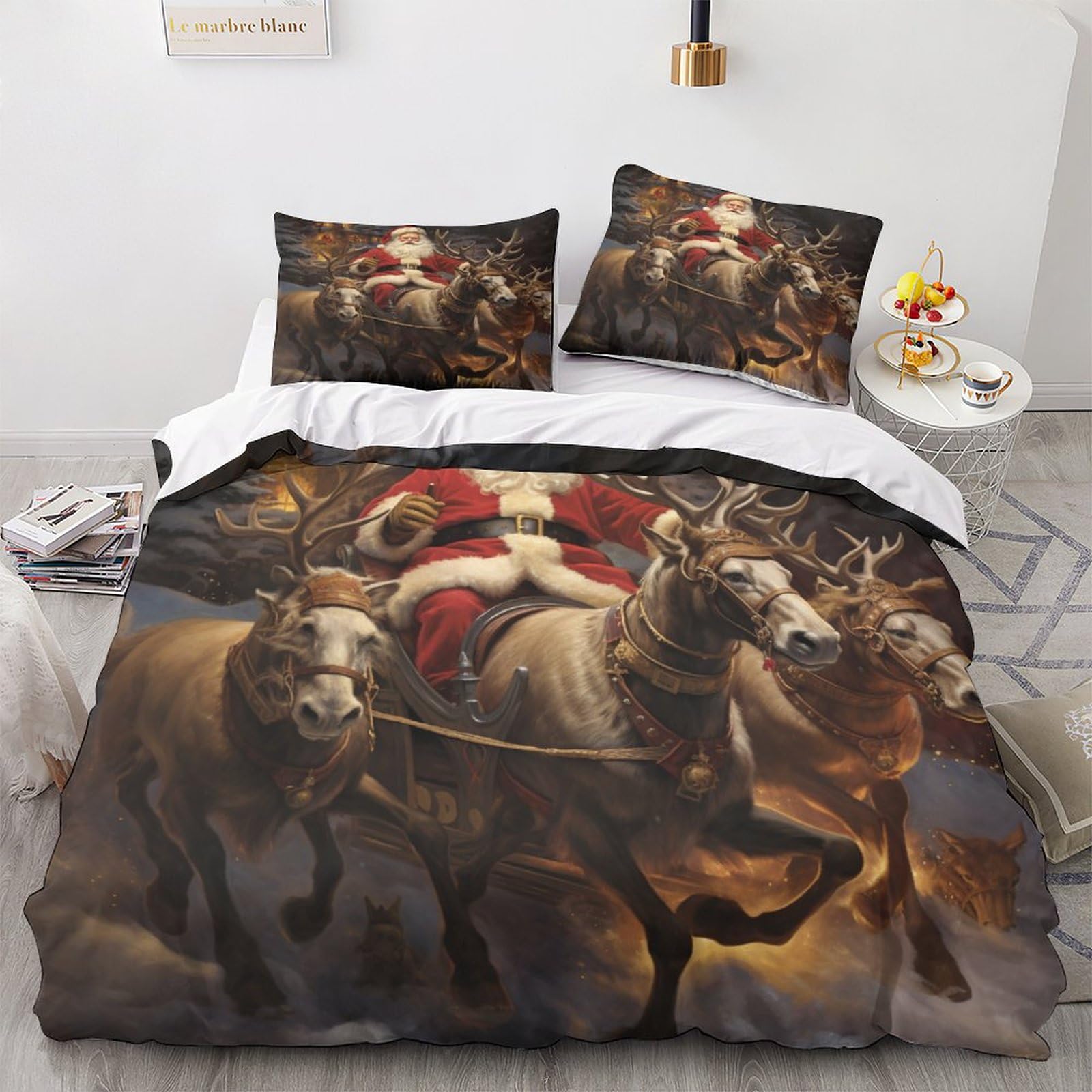 Aysum Santa-5 Santa Warmth Bedding Set Hidden Zipper Duvet Cover Set With Pillowcases Father Christmas Quilt Cover Set Soft Microfiber Comforter Cover Various Sizes For Kids Adults King（220X240cm）