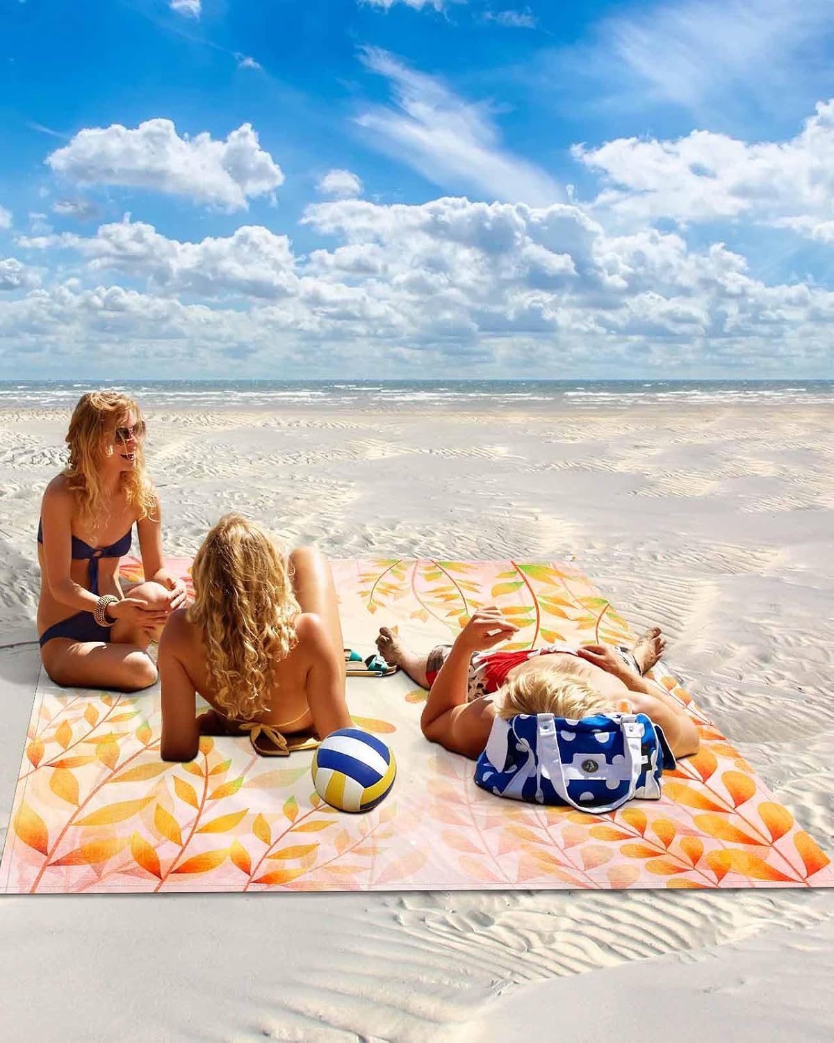 Autumn Thanksgiving Botanical Leaves Beach Blanket Waterproof Sandproof Outdoor Picnic Mat 95"x80" Watercolor Fall Foliage Plant Lightweight Large Beach Blankets with 4 Stake & 4 Corner Pockets