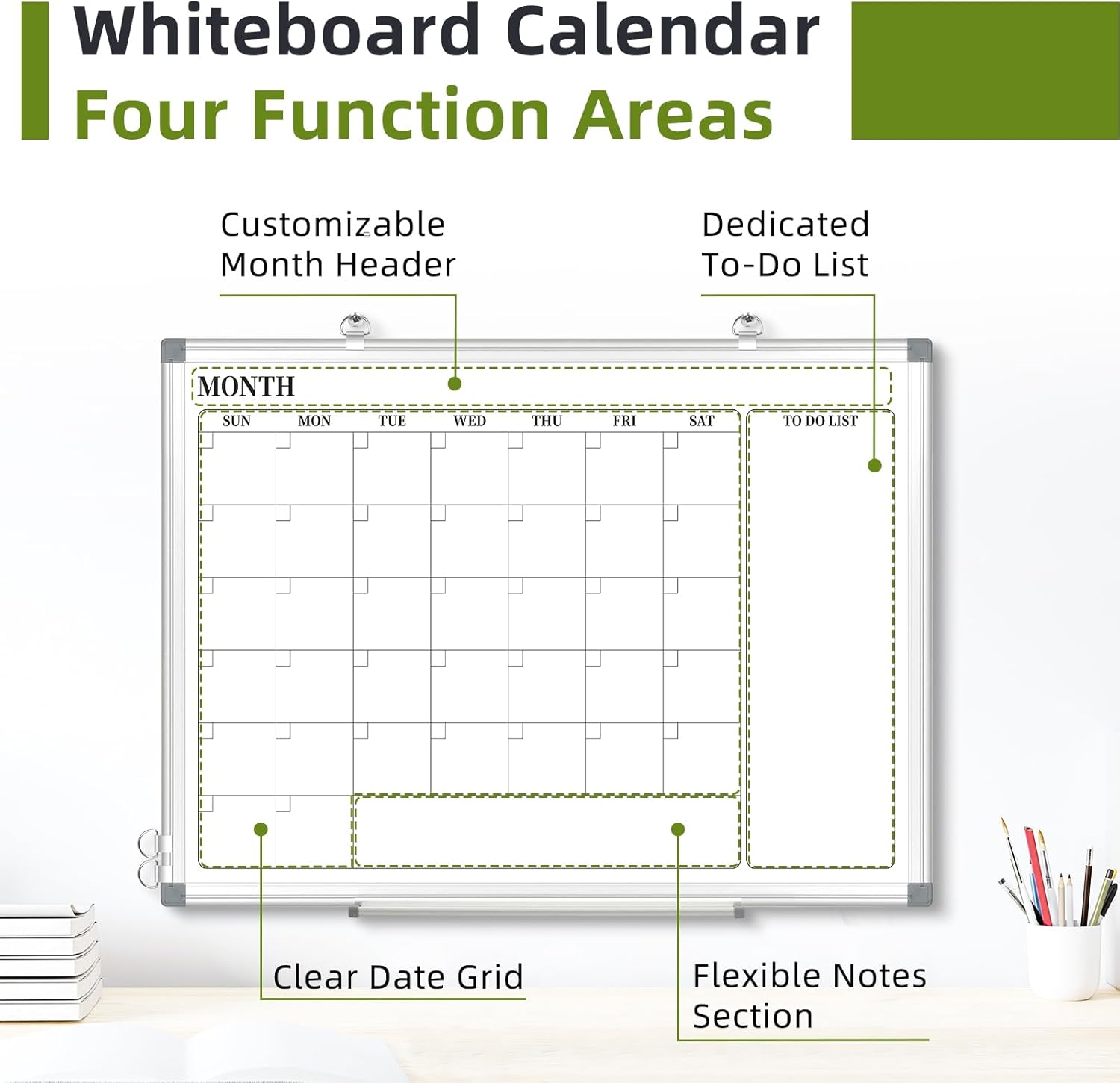 DOLLAR BOSS Dry Erase Calendar for Wall, 36''x 24'' Magnetic Whiteboard Monthly Planner, Double-Sided Aluminum Framed Schedule Board for Office, Home, School