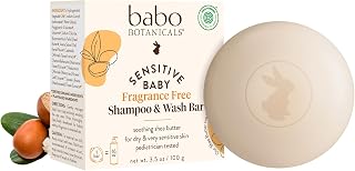 Babo Botanicals Sensitive Baby Fragrance-Free 2-in-1 Shampoo & Wash Bar - Shea Butter, Calendula, Aloe - EWG Verified, Vegan, Cruelty-Free