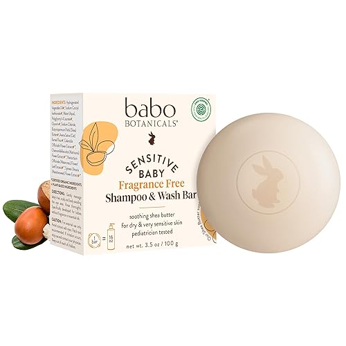 Babo Botanicals Sensitive Baby - Champú y barra de lavado 2 en 1 sin fragancia - Manteca de karité, caléndula y aloe vera - Verificado por EWG - Sin