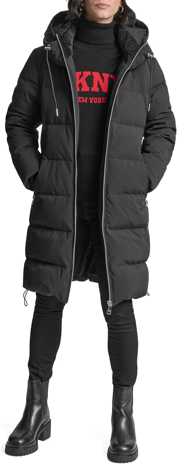 DKNY Women's Down-filled Walker-length Puffer Coat With Faux Fur-lined Hood – Quilted Long Winter Jacket - Image 2