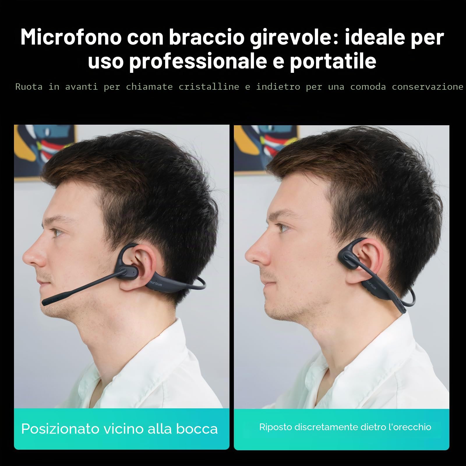 Nuroum OpenEar Pro Cuffie Bluetooth Orecchio Aperto con Microfono a Cancellazione del Rumore, Auricolare Bluetooth Senza Fili V5.3 Connessione Multipunto,15 Ore Durata per Ufficio/Casa/Chiamate