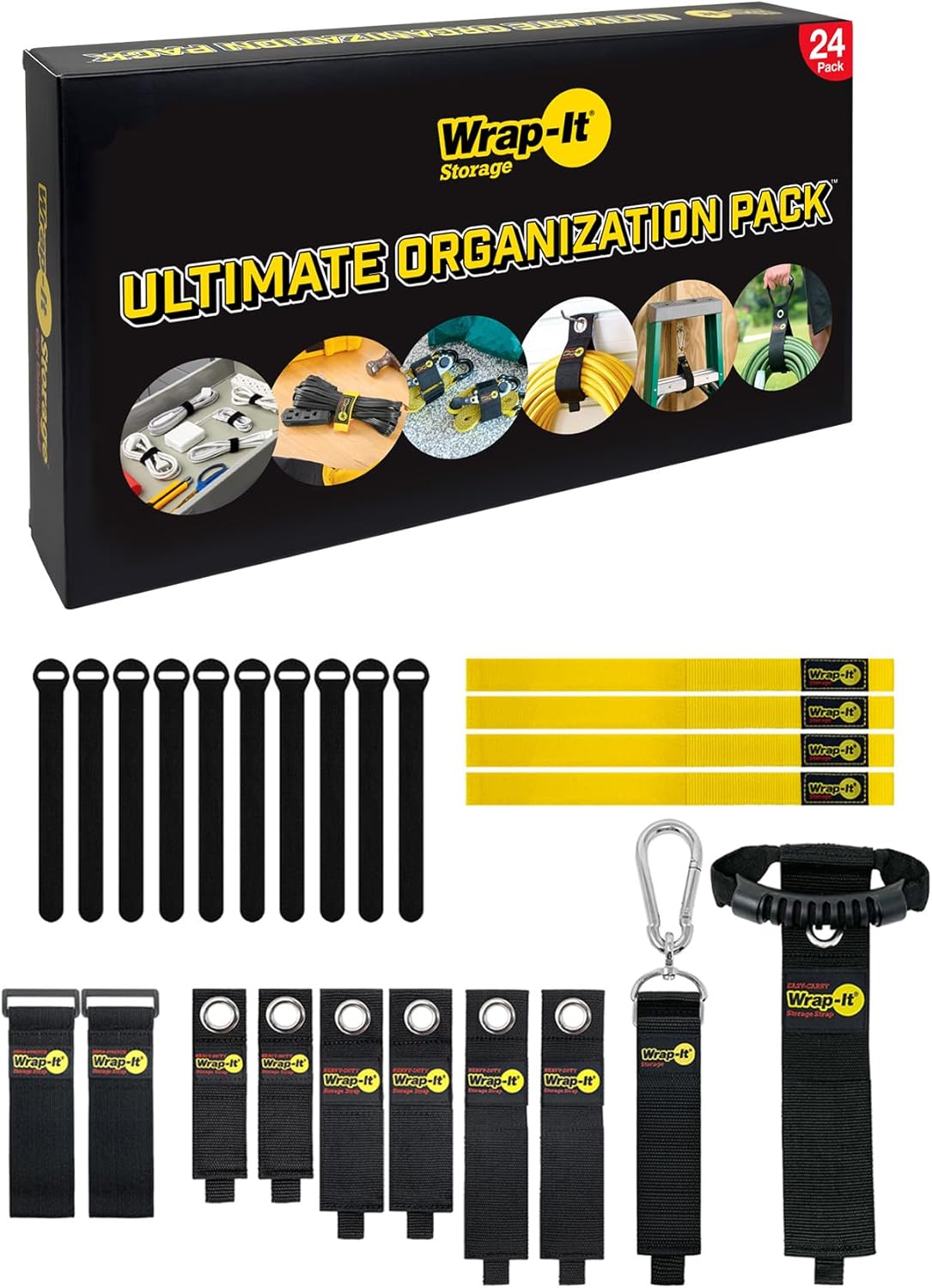 Wrap-It Storage Ultimate Organization Value Pack - 24 Pieces - Home Storage Solutions for Organizing Extension Cables, Garden Hoses, and Home Office Cords