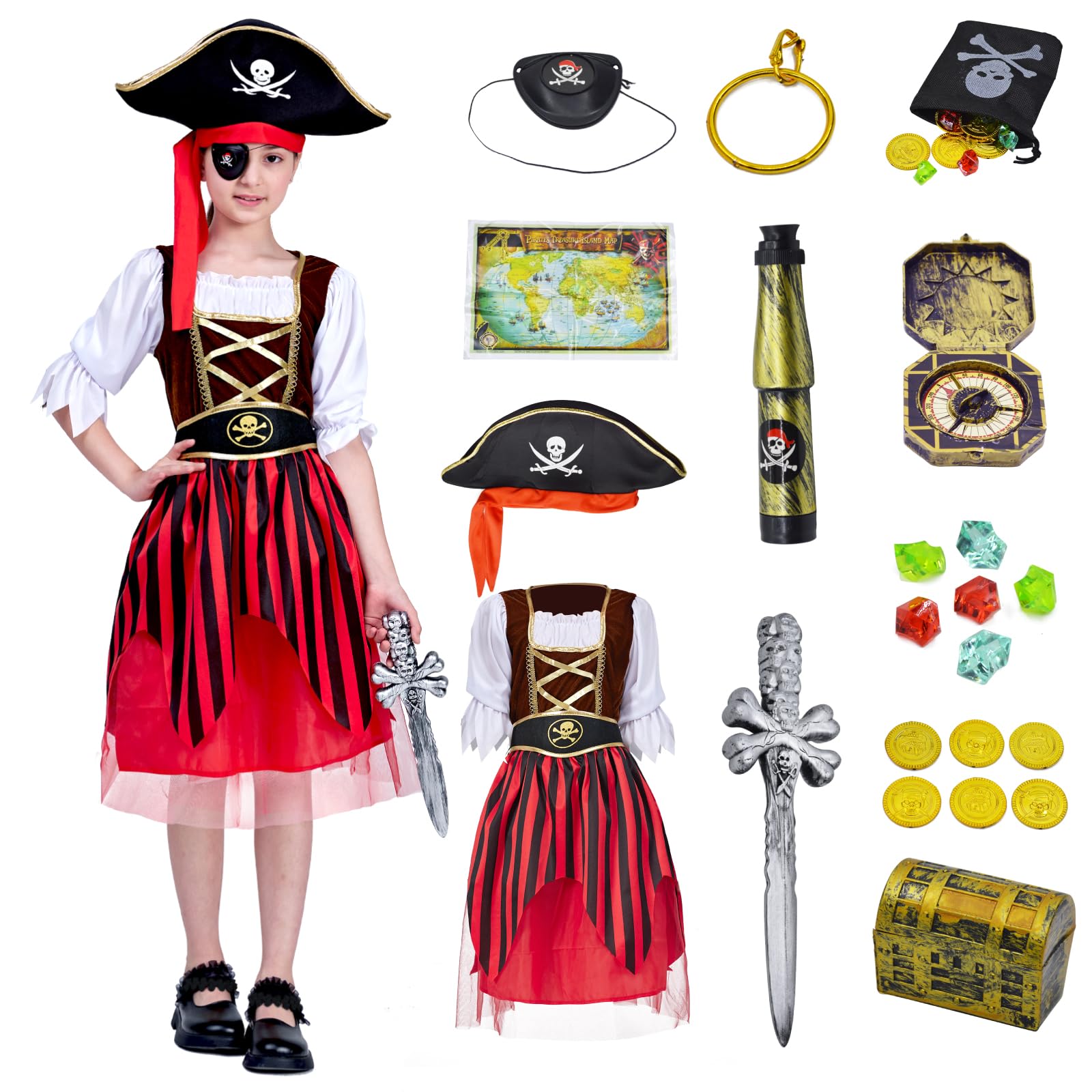 ZUCOS Juego de Rol de Disfraz de Pirata Para niños - Juguetes de Piratas Accesorios de Vestir para cumpleaños