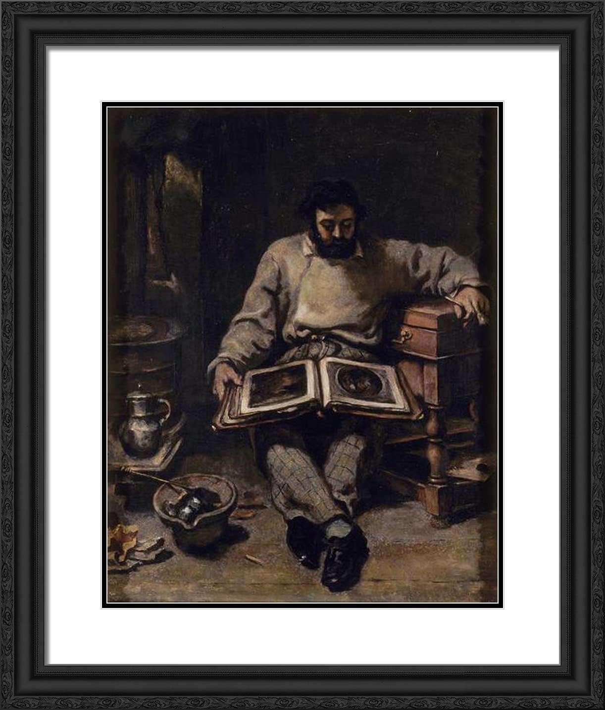 ArtDirect Courbet, Gustave 20x23 Gold Ornate Framed Art Print with Double Matting Titled: Marc Trapadoux is Examining the Book of Prints