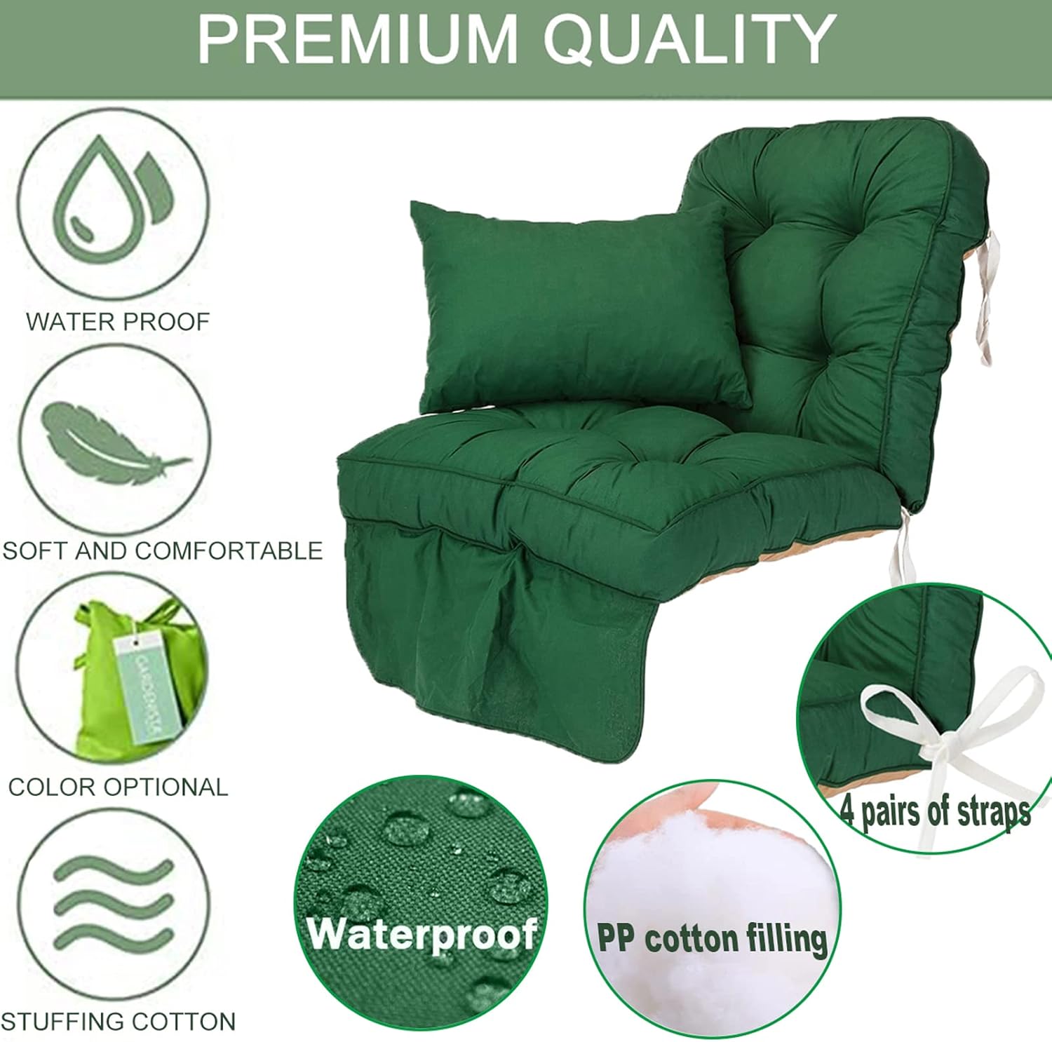 3 Pack Replacement Swing Cushions for High Back Outdoor Chair, Waterproof Deep Seat Cushions with Matching Scatter Cushion Patio Indoor Non Slip Rocking Chair Pads with Ties(Navy blue 3 pack)