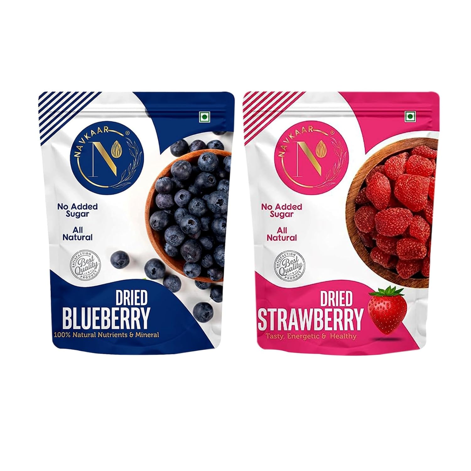 Navkaar Premium Dried Berries Combo Pack 400g of Dried Strawberries & Dried Blueberries without