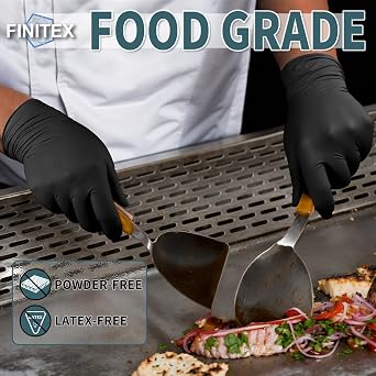 FINITEX Nitrile Disposable Gloves-Black, 5mil, 100PCS and Purple, 3.2mil, 100PCS