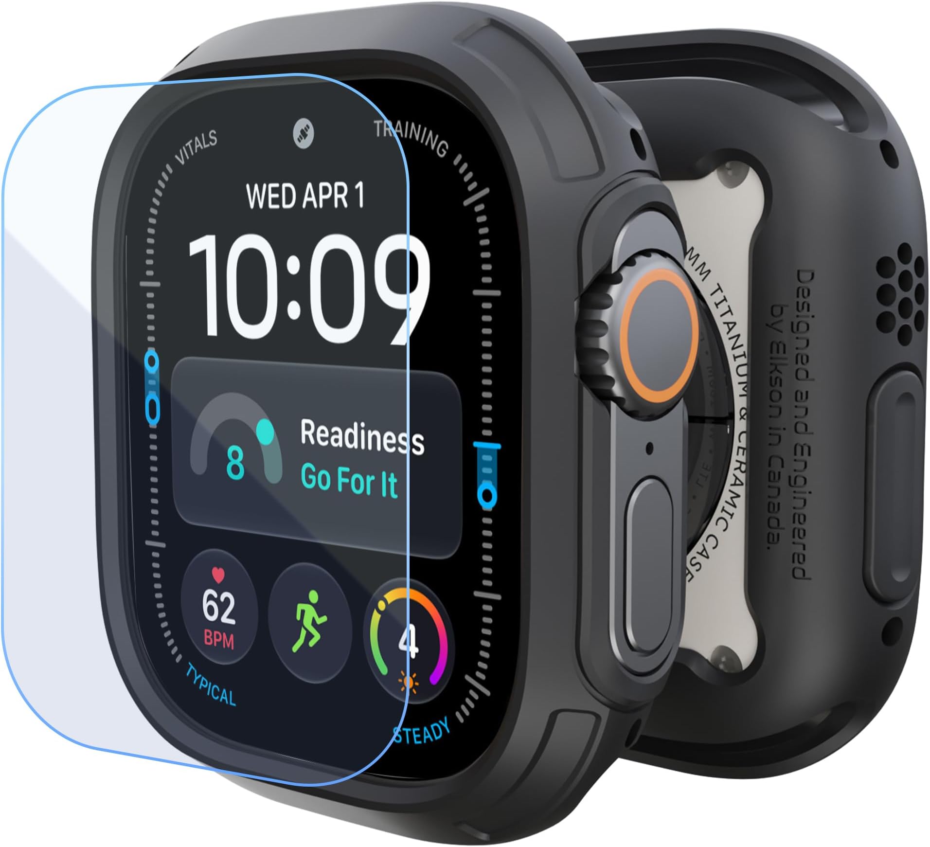 for 49mm Apple Watch Ultra 4/3/2/1 Bumper Case with Screen Protector Tempered Glass, Quattro Max Series Rugged for iWatch, Military Grade Durable Protective Cover Flexible Shockproof Black
