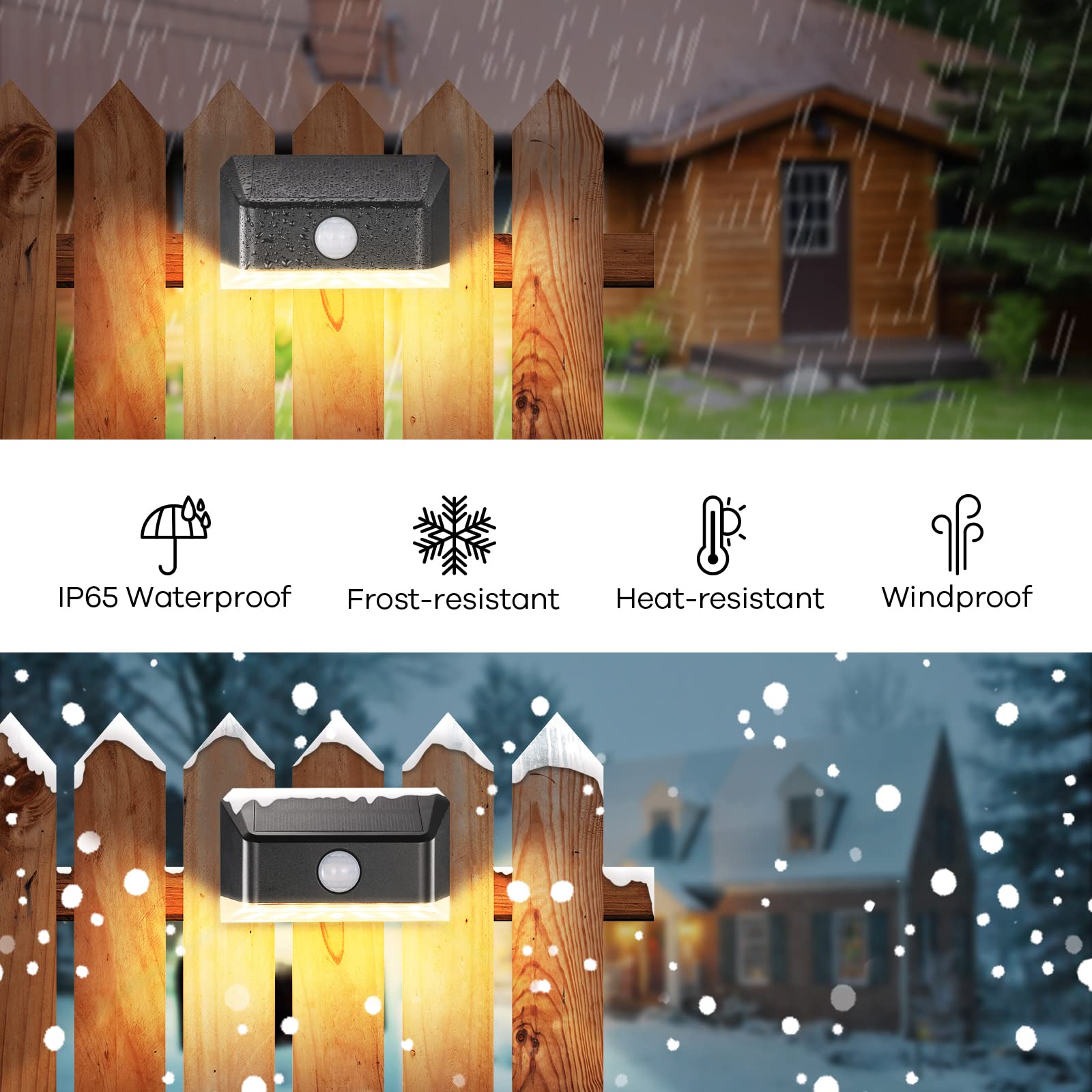 Linkind Luce Solare Led Esterno, Luci Solari Esterno con Sensore di Movimento, IP65 Impermeabile, 4 Pezzi, 3000K Bianca Calda, Luci Solari da Faretto per Giardino, Patio, Garage, Strada, Terrazza