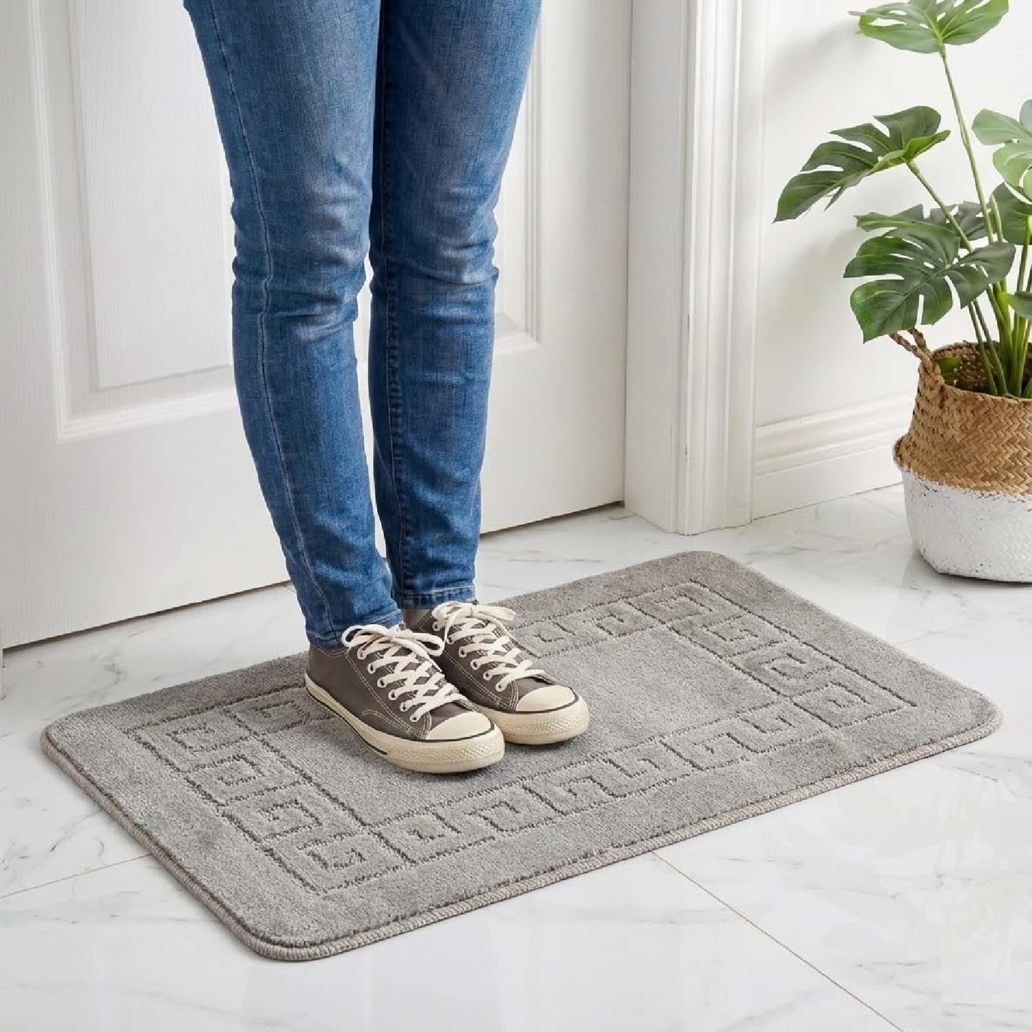 Cozy Haven Gel Backed Classic Door Mat – Non-Slip Washable Doormat, Heavy Duty Welcome Dirt Trapper, Water Absorbent Floor Mat for Indoor/Outdoor Use, Front Entrance, and Kitchen (Silver, 50x80 cm)