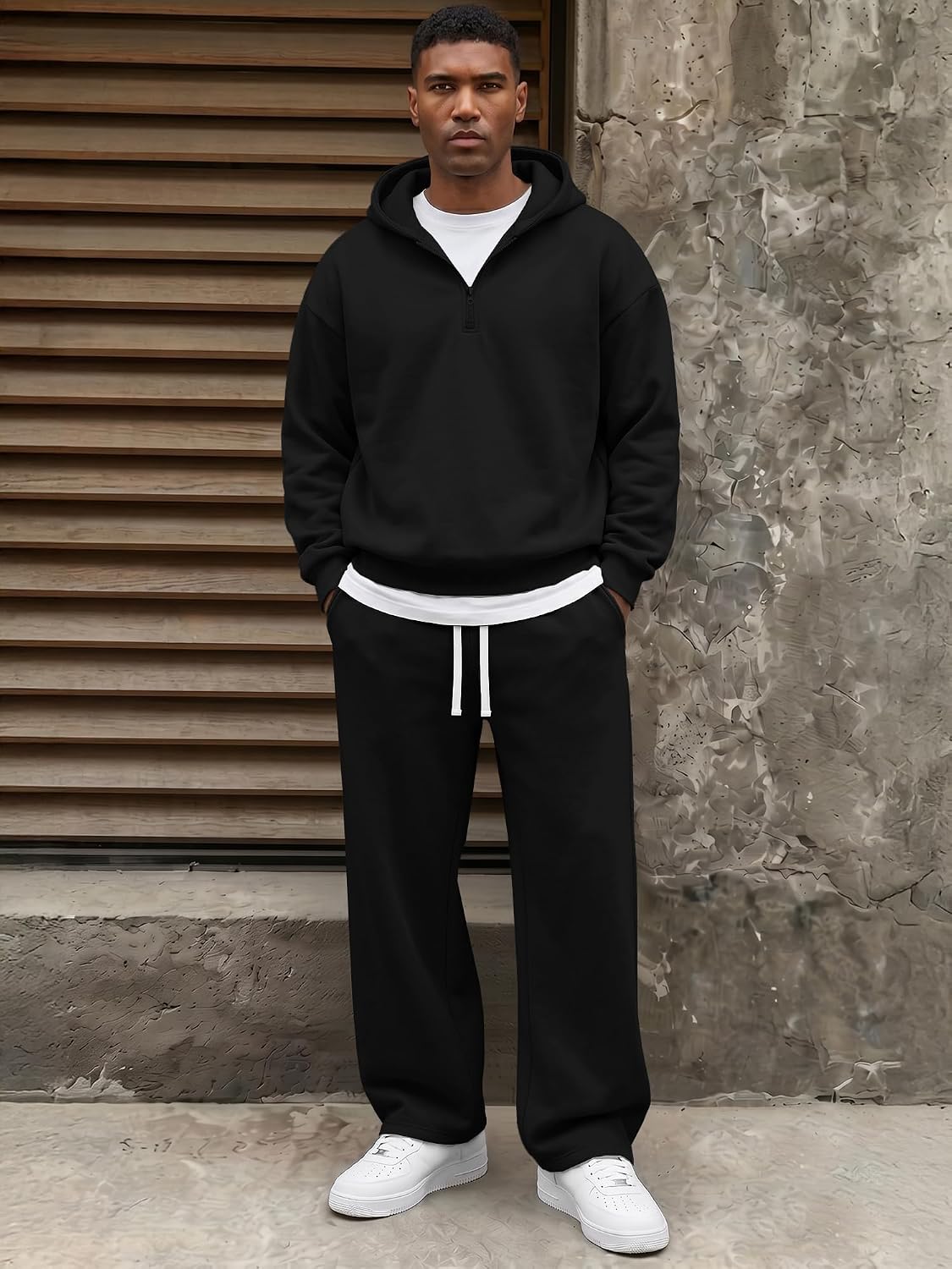 JMIERR Men's 2 Piece Outfits Cotton 1/4 Zip Hoodie Sweatshirt Sweatsuit Set