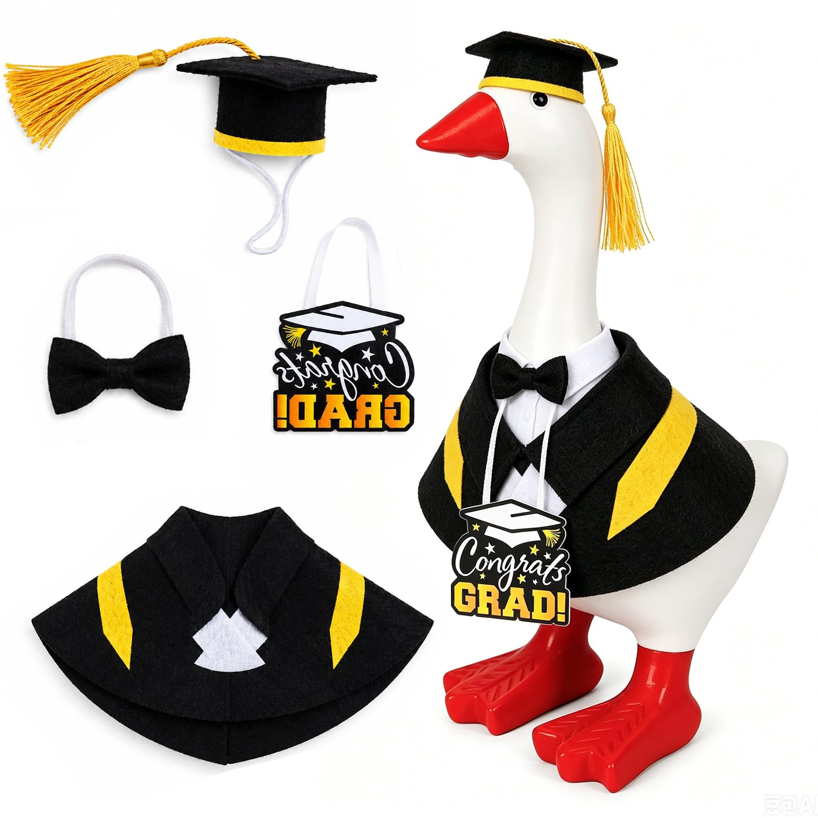 Desk Goose Graduation Outfit for 7 Inch Goose | Doll Clothing & Accessories Set with Graduation Cap, Graduation Gown, Bow Tie and Congrats Grad Sign