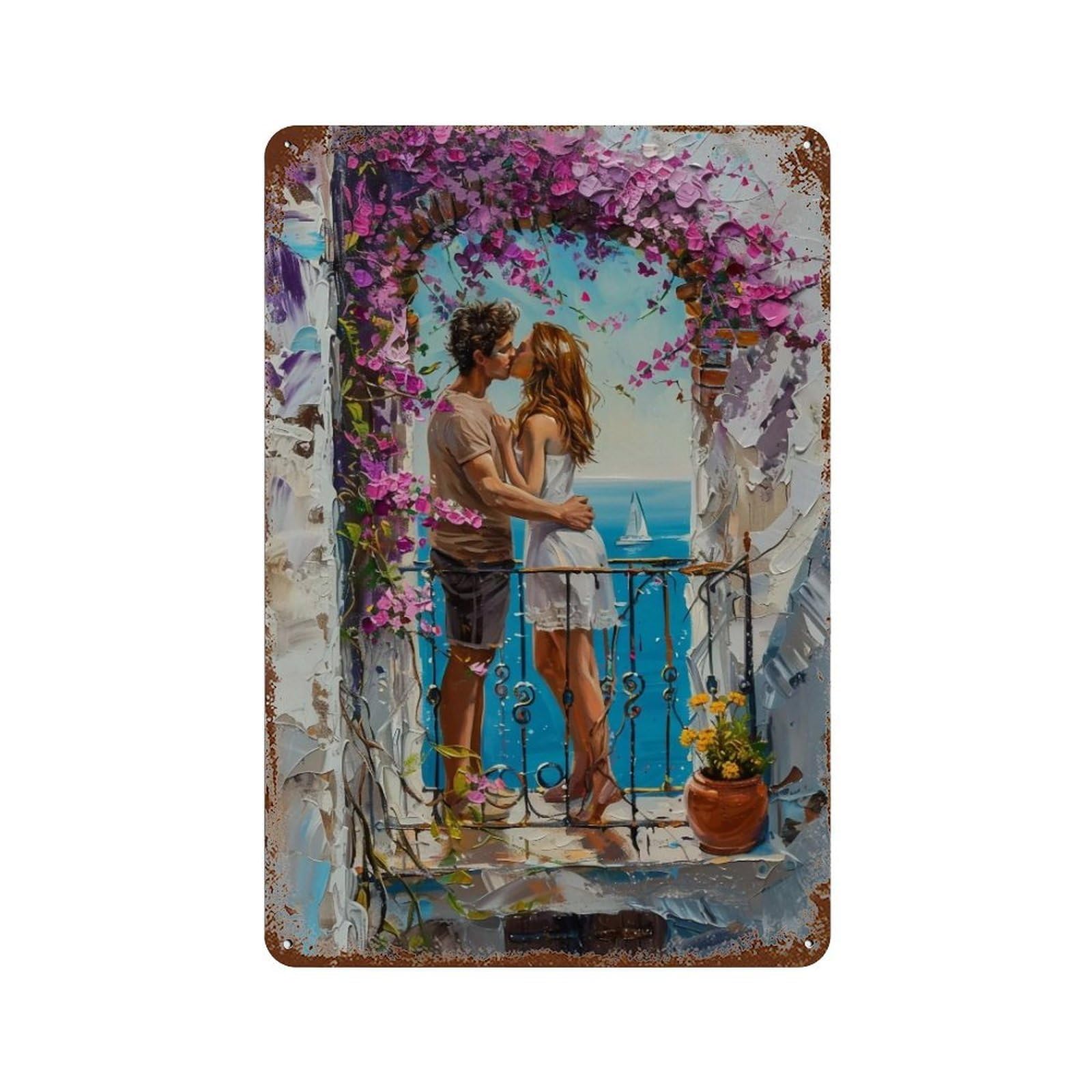 HDURYEYRYY Coastal Bougainvillea Couple 01 Wall Retro Iron Vintage Art Metal Tin Sign Poster Modern Home Cofffee Club Art Bar Shop Decor 30x20cm