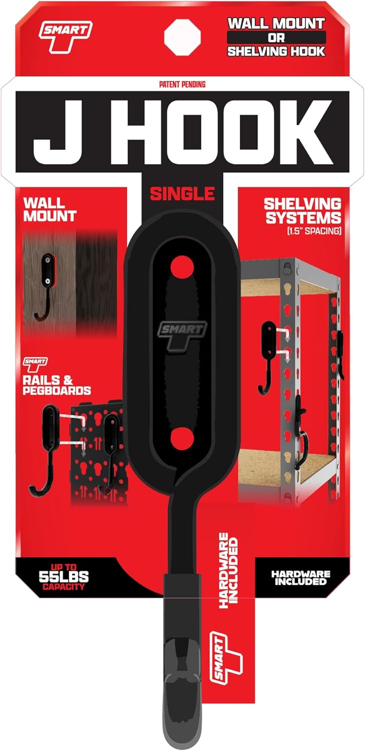 Smart T Garage Storage Wall Hook | 1.5" J-Hook for Garage Organization, Heavy Duty Organizer Wall Mount or Shelving Hooks