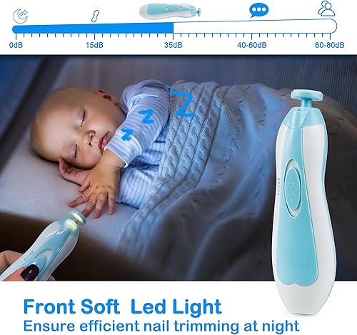 Vista 12 de OTTOLIVES Kit de cuidado de la salud y aseo del bebé, 24 en 1, juego de recortador de uñas eléctrico para recién nacidos, cuarto de bebé, bebé, Azul