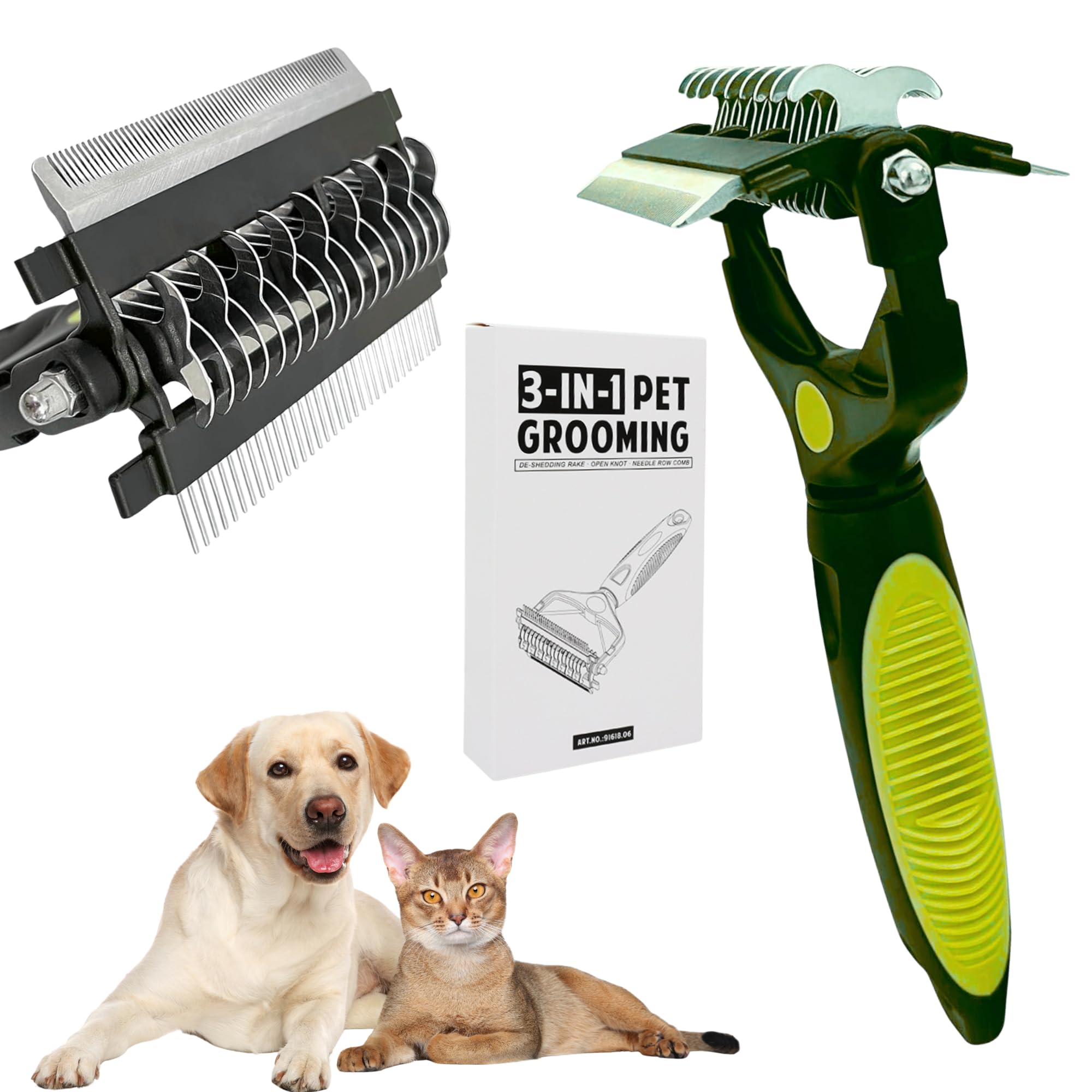 FurCare 3-in-1 Deshedding, Dematting & Detangling Pet Tool, Cat Brush Dog Brush for Grooming for Short Long